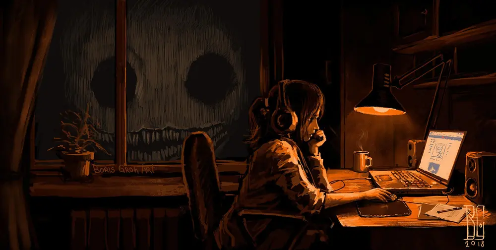 A designer seeks nocturnal inspiration. Downloaded from Wallhaven. Author and rights unknown - please get in touch for crediting, or if there's any issue.
