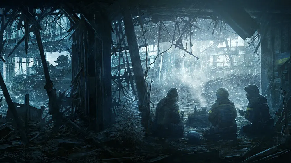 Ukraine - soldiers taking a break. Downloaded from Wallhaven. Author and rights unknown - please get in touch for crediting, or if there's any issue.