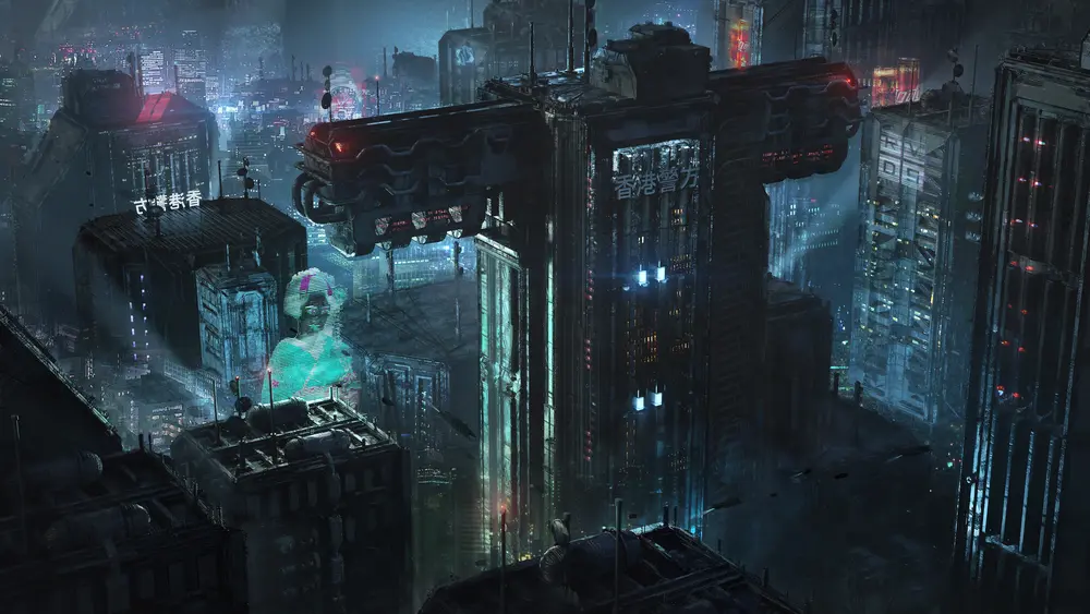 A futuristic Chinese city - presumably computer generated. Downloaded from Wallhaven. Author and rights unknown - please get in touch for crediting, or if there's any issue.