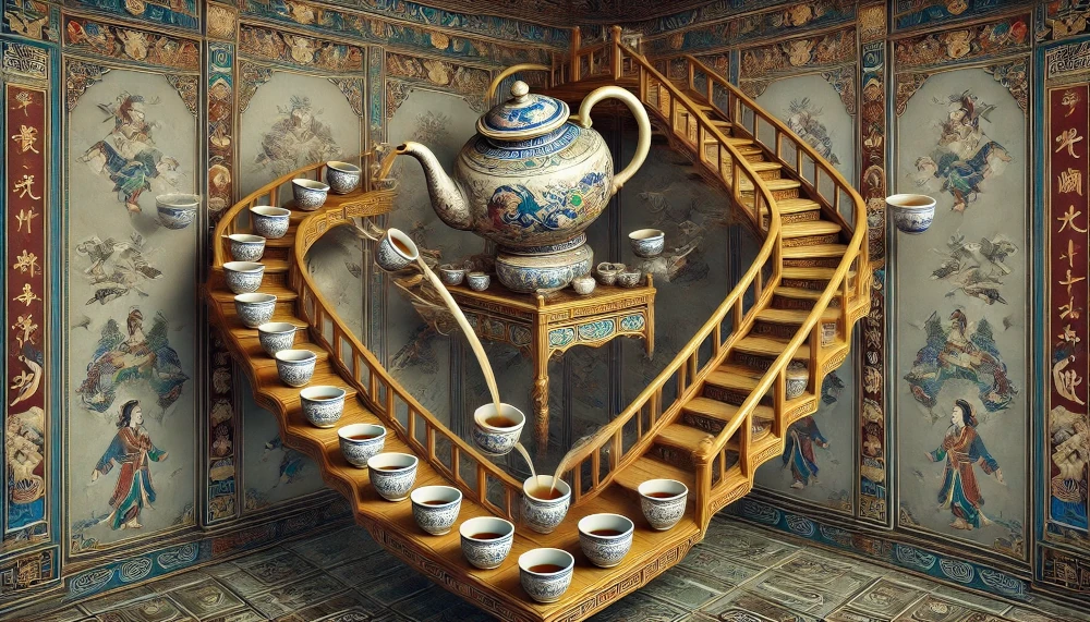 A four dimensional gongfu tea tray, generated by ChatGPT