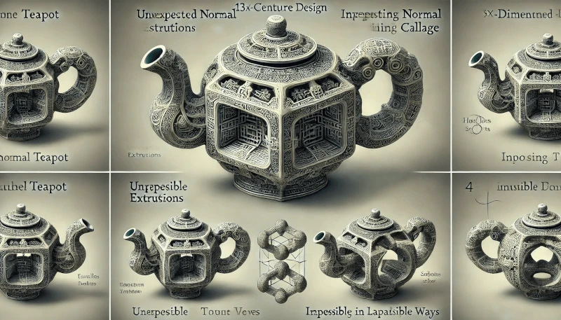 A very oddly formatted ChatGPT image of a 4D teapot