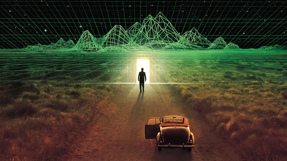 Scifi art - a man seeks enlightenment. Downloaded from Wallhaven. Author and rights unknown - please get in touch for crediting, or if there's any issue.